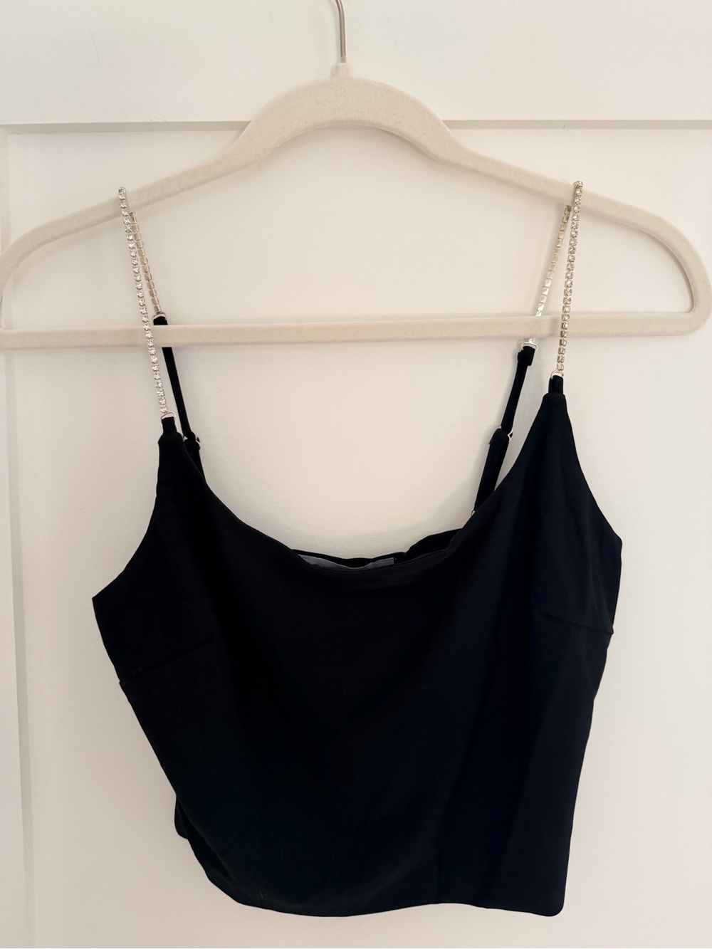 Black Rhinestone-Strap Tank Top - Women's Chic Cropped Camisole